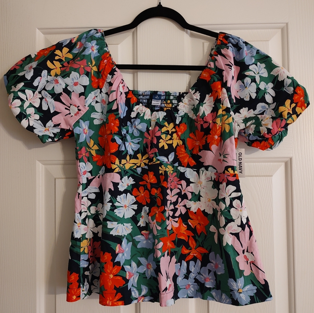 Old Navy Floral Print Puff Sleeve Medium Top